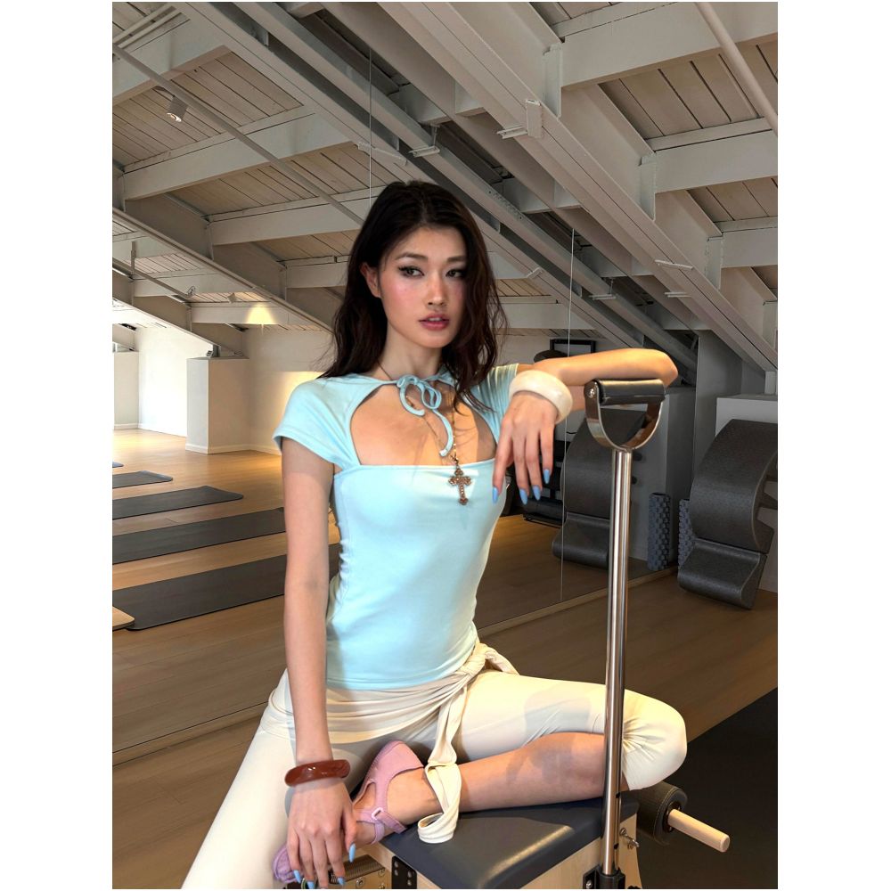 ASAYA7798 – Aqua Muse Tie-Neck Top 🩵✨