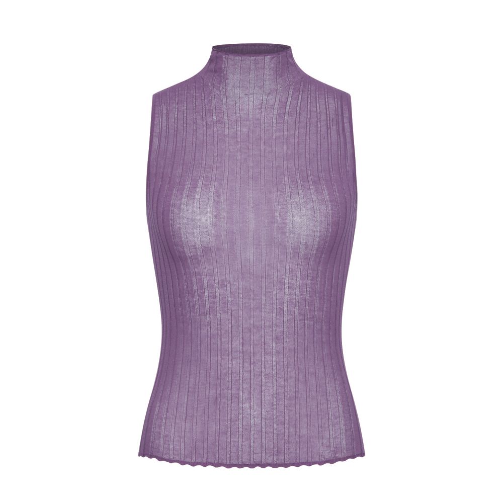 ASAYA7806 – Sheer Ribbed Mock-Neck Top ✨🌹