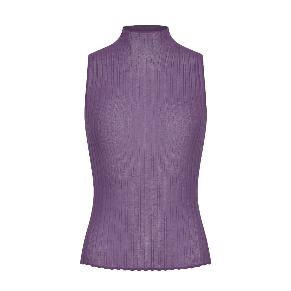 ASAYA7806 – Sheer Ribbed Mock-Neck Top ✨🌹
