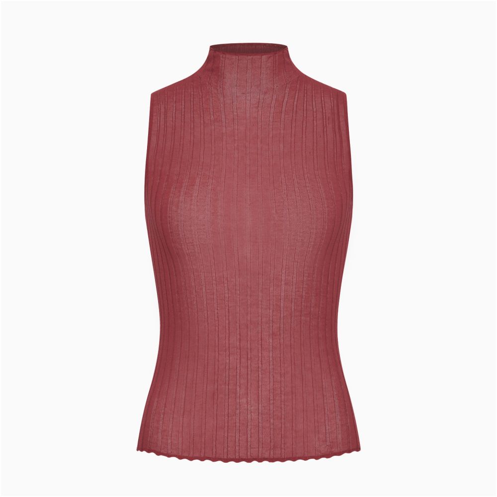 ASAYA7806 – Sheer Ribbed Mock-Neck Top ✨🌹