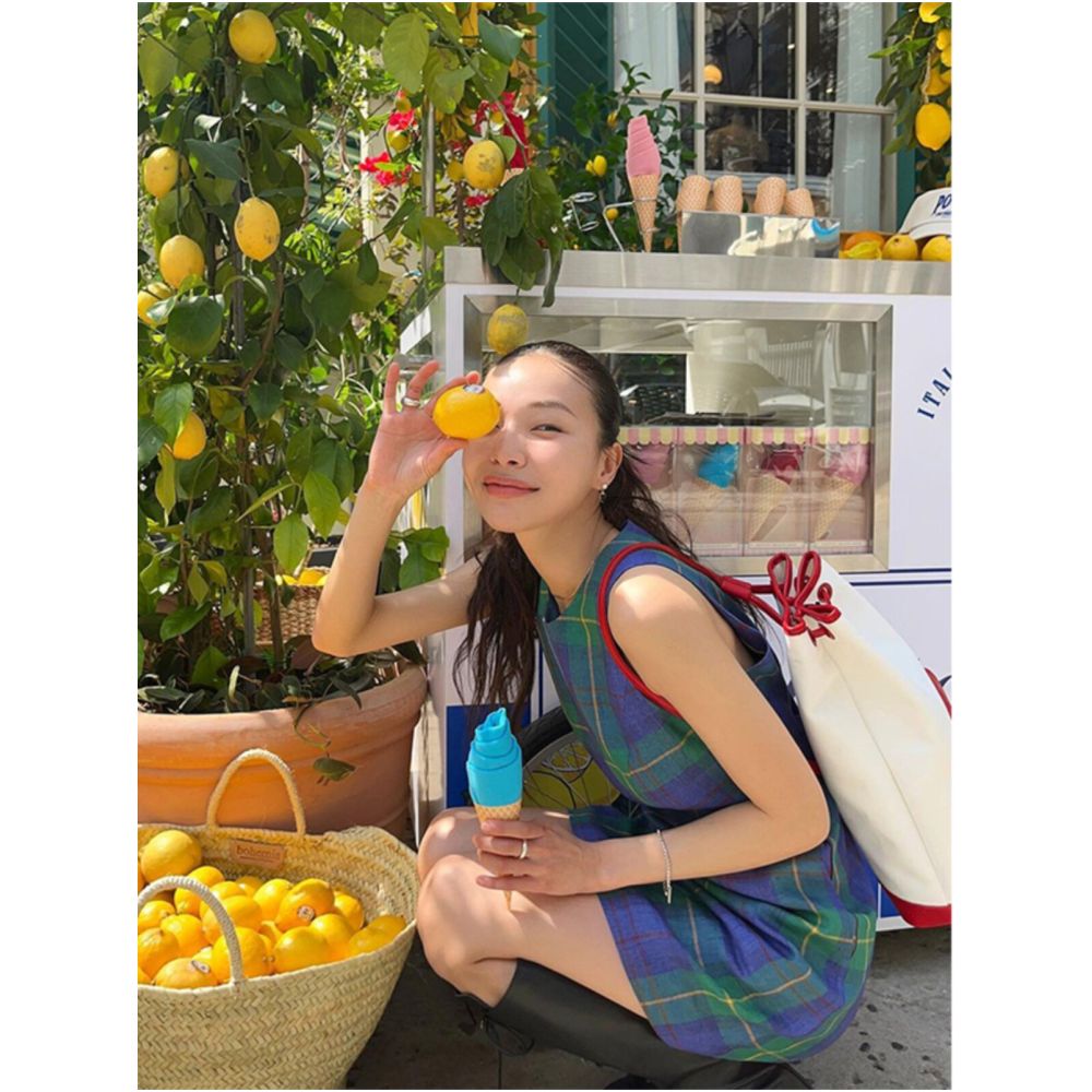 Green plaid sleeveless vest dress for women perfect for a summer vacation a straight cut halter dress mini skirt with a dopamine effect image 2