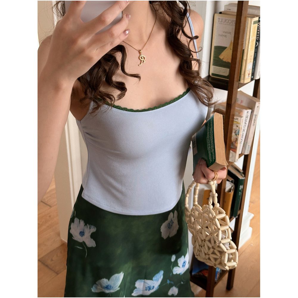 Lily Rose Wild Rose French Retro Print High Waisted Slimming A Line Skirt for Women Lace Camisole image 1