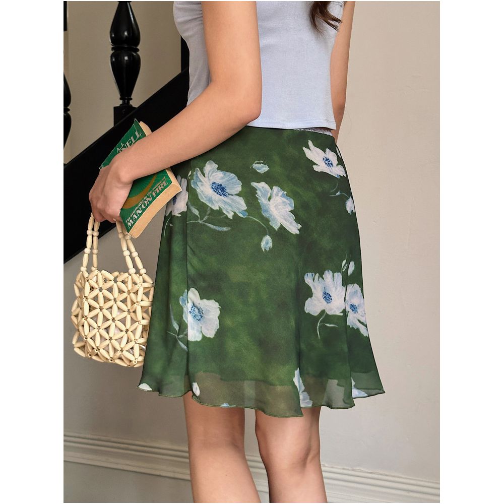 Lily Rose Wild Rose French Retro Print High Waisted Slimming A Line Skirt for Women Lace Camisole image 2