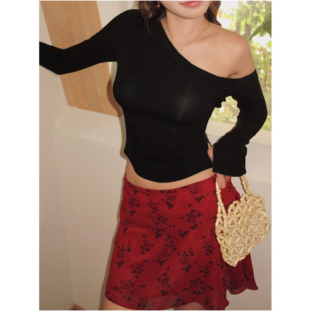 Lily Rose Wild Rose Red Retro Print Midi Skirt High Waisted Slimming A Line Mini Skirt Versatile Skirt image 1