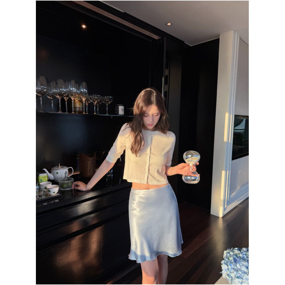 DailyDash Weave Summer Two Tone Acetate Midi Skirt Spring Summer Satin Mini Skirt image 1