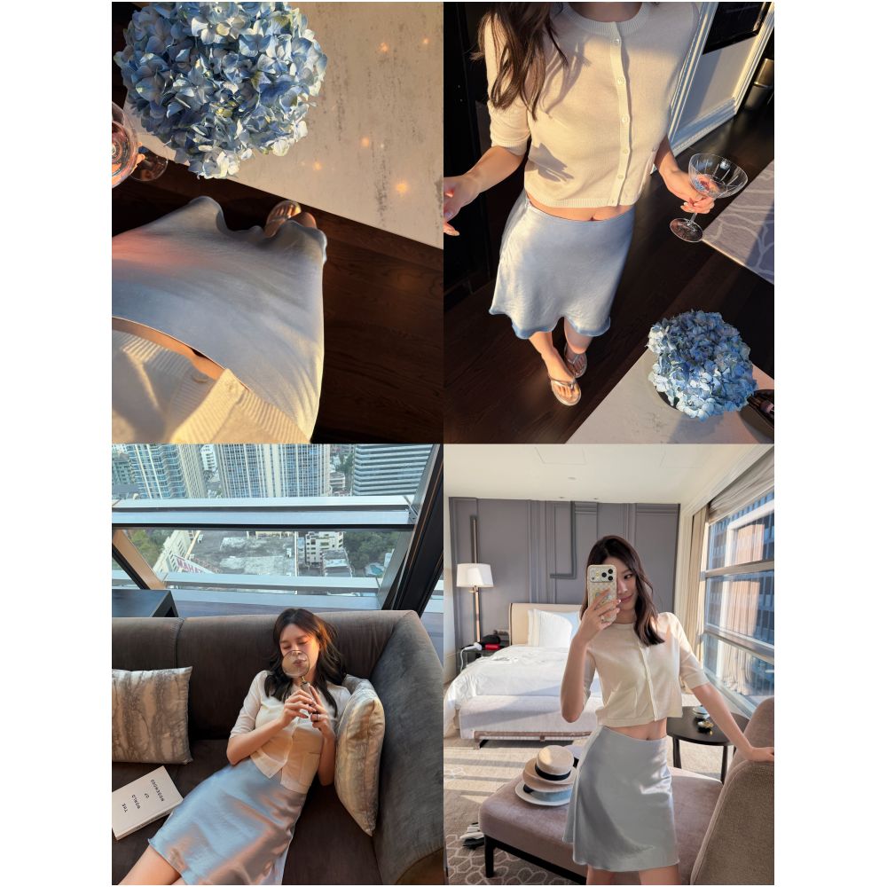 DailyDash Weave Summer Two Tone Acetate Midi Skirt Spring Summer Satin Mini Skirt image 3