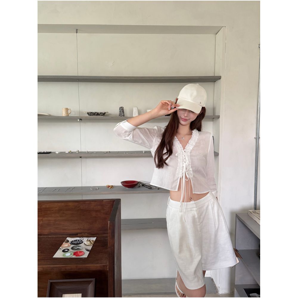 ASAYA7838 – Ivory Ruffle Linen Set 🤍✨