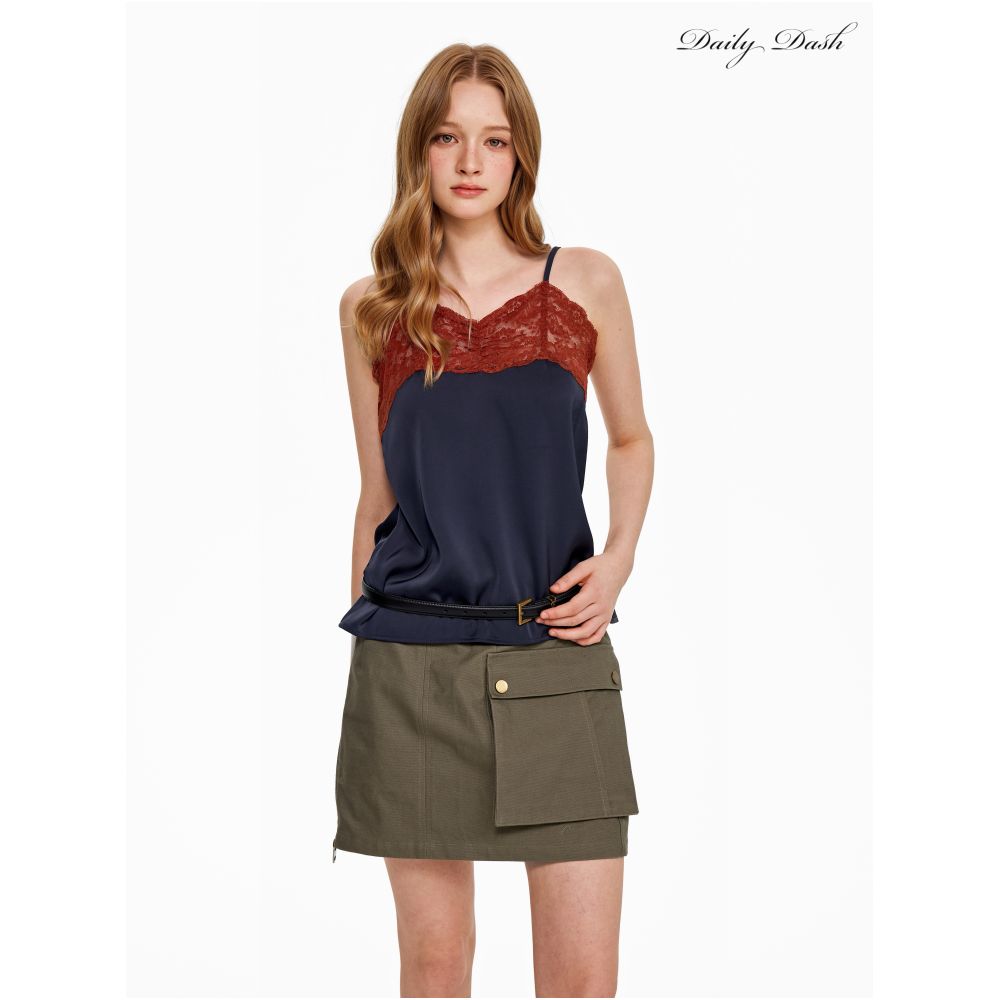 DailyDash S1p Muse s Words Elegant Lace Trimmed Satin Color Blocked Tank Top image 2