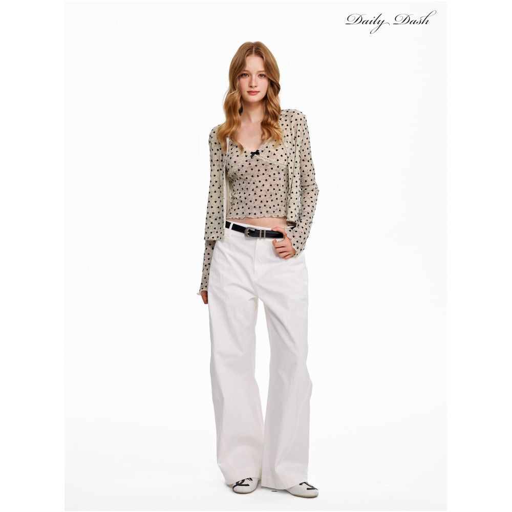DailyDash Heartbeat Frame Retro Pure and Elegant Velvet Heart Print Lace Camisole Cardigan Set image 3