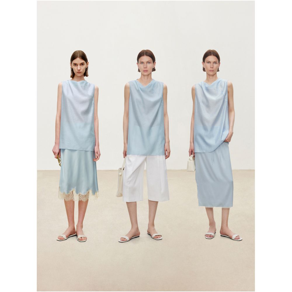 CHICJOC Special Offer Lightweight Sheer Crepe Acetate Linen Tencel Vest with Streamlined Casual Draped Neckline image 1