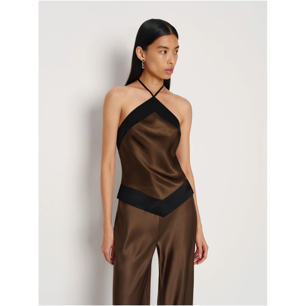 dissh niche design satin patchwork halter neck backless top sexy slim fit sleeveless camisole with elegant style image 3