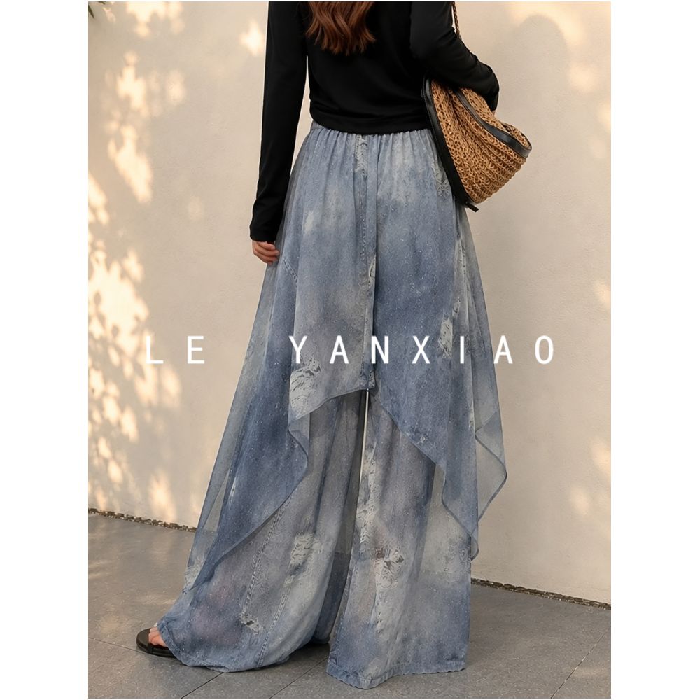 French style blue flared casual pants for women autumn 2026 high waisted super flattering thin and cool ice silk pants image 3