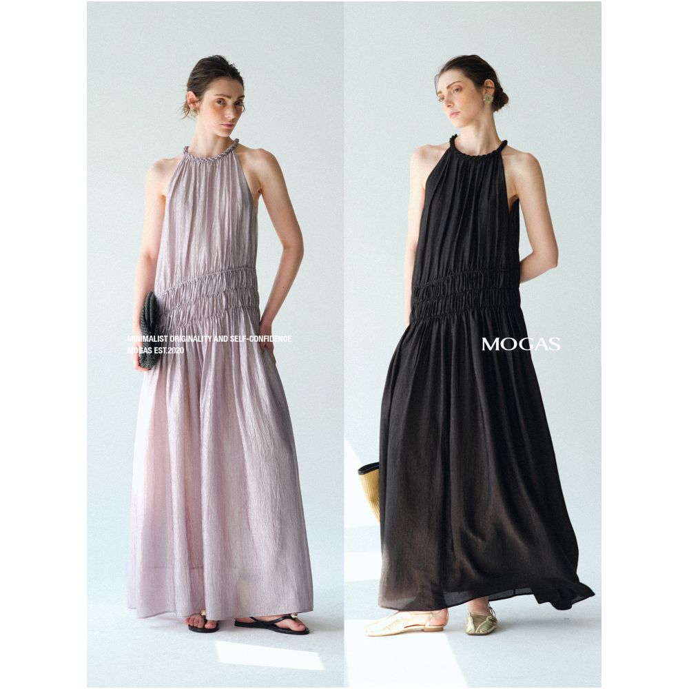In stock Mogas blogger s same style heavy duty pearlescent acetate pleated hand woven halter neck sleeveless dress image 2