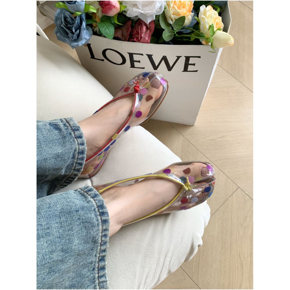 Spring Summer Limited Edition Transparent Polka Dot Split Toe Ballet Flats for Women Retro Light Color Soft Sole Low Cut Shoes image 2