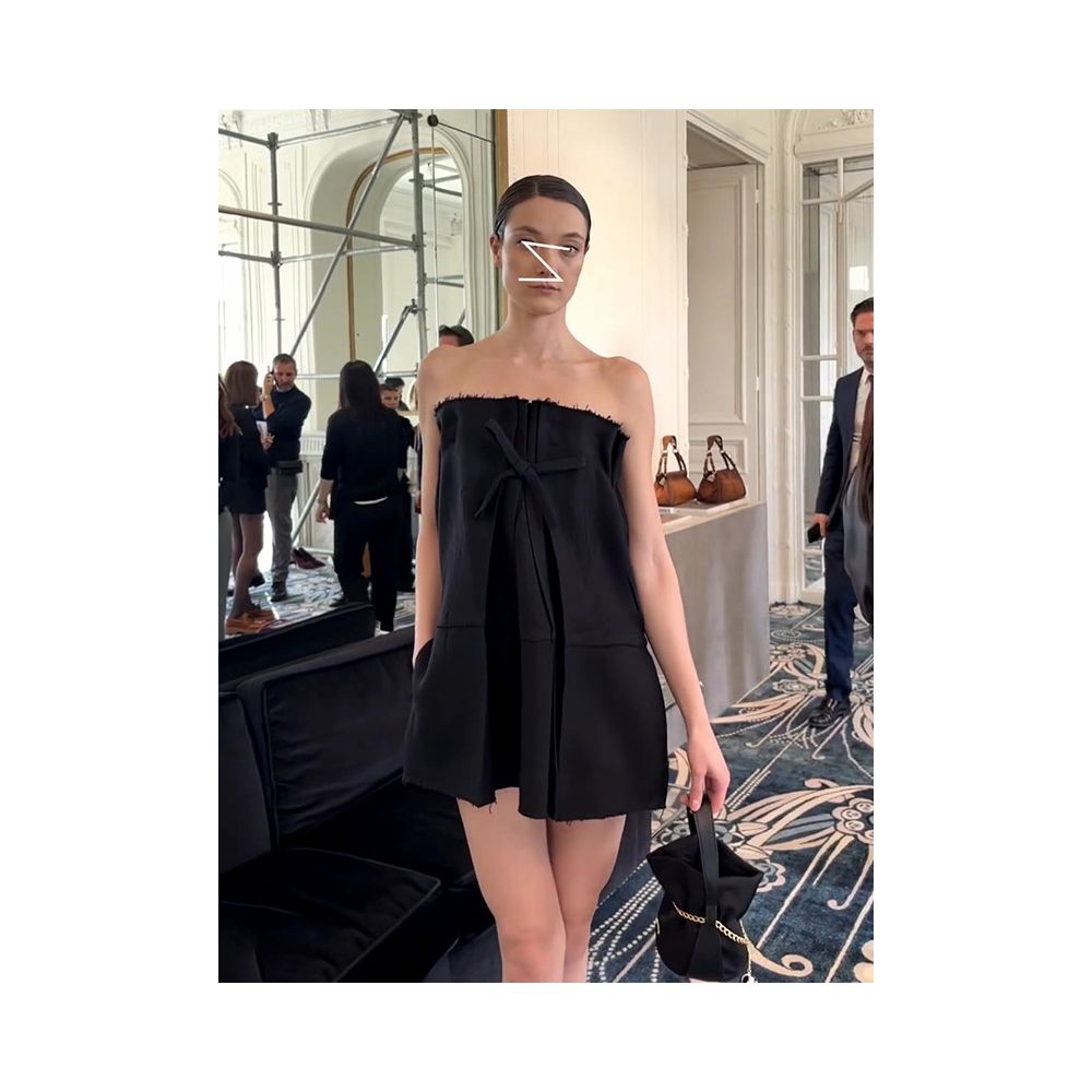 Erosi sexy off shoulder strapless little black dress with frayed edges bow pleats and a slimming design image 1