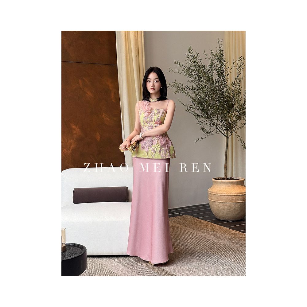 Meiren Peach Blossom Patchwork Floral Vest Top for Women Unique and Beautiful New Chinese Style Layered and Elegant image 1