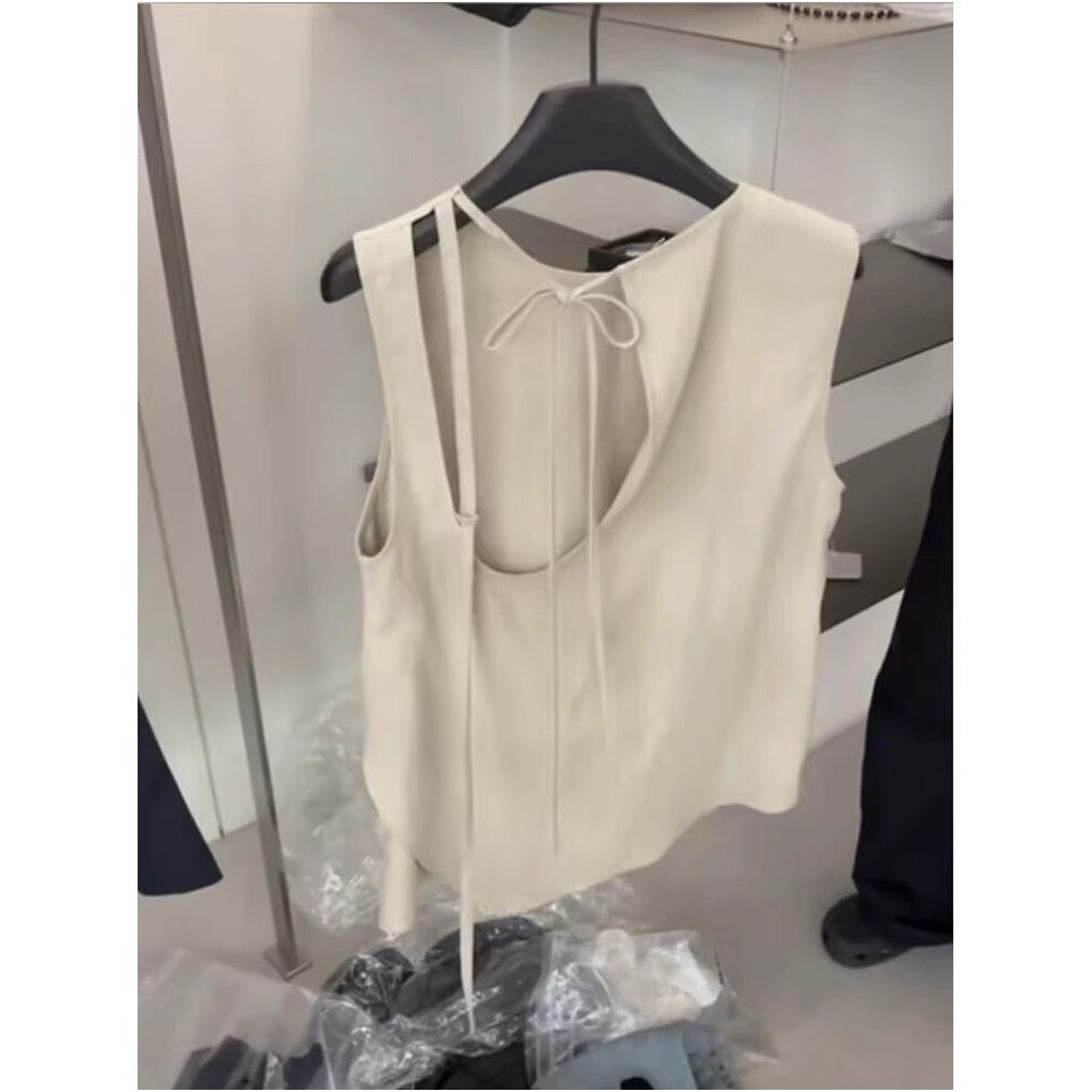 ASAYA7890 – Ivory Tie-Back Minimalist Top 🤍✨