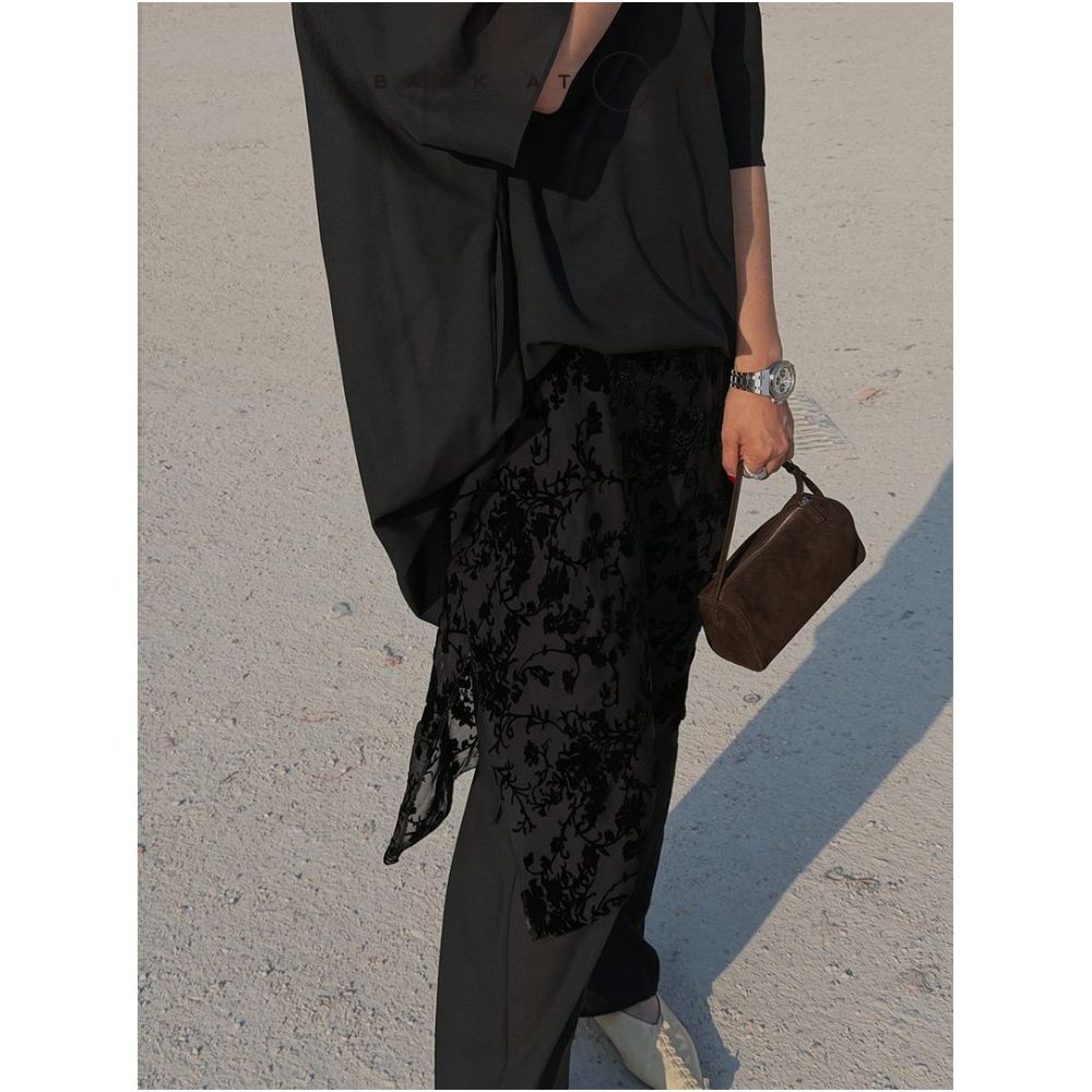 BACKATONE Wild Rose Silk Burnout Set Mulberry Silk Skirt Mid Waist Lace H Line Minimalist Style image 2