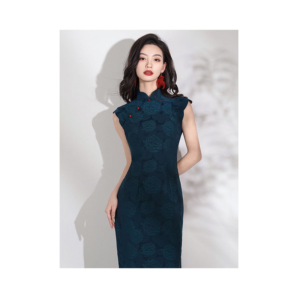 ASAYA7897 – Midnight Rose Jacquard Cheongsam 🌹💙