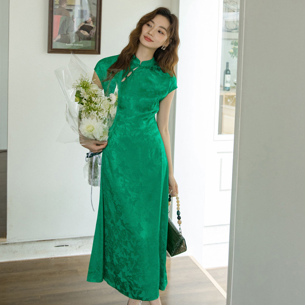 Original Design Acetic Acid Satin New Chinese Style Daily Improvement Cheongsam Gentle Retro Breathable Dress 585 image 18