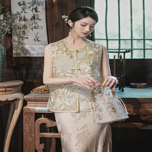 ASAYA4638 – Golden Peony Silk Vest 🌸✨