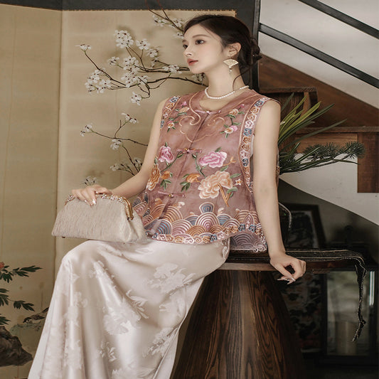 ASAYA4634 – Blossom Waves Silk Vest 🌸🌊