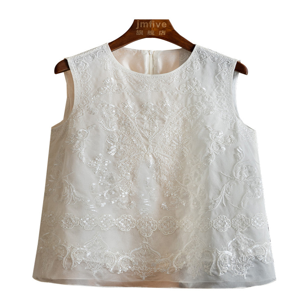 New Chinese style mulberry silk heavy industry sequined butterfly vest 2025 summer new product silk western style fashion shoulder image 5