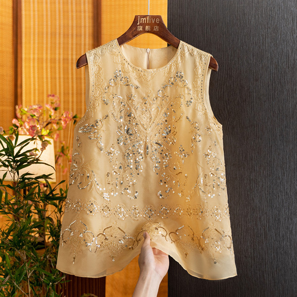 New Chinese style mulberry silk heavy industry sequined butterfly vest 2025 summer new product silk western style fashion shoulder image 14