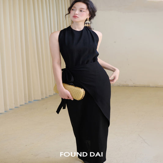 ASAYA4616 – Noir Élan Draped Dress 🖤✨