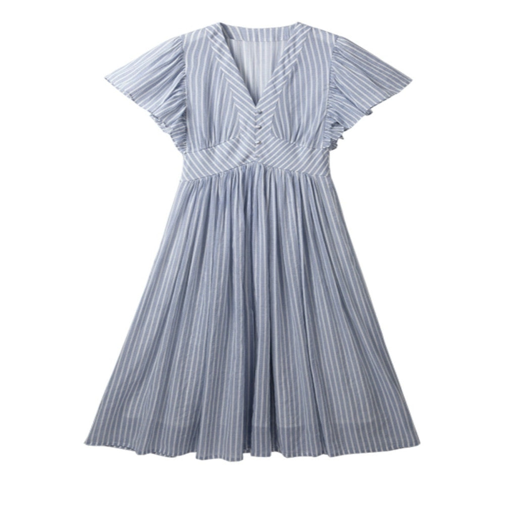 Jiaqi Customized Imported Ramie Digital Direct Spray Southern France high end cut slimming temperament V neck big swing dress image 5