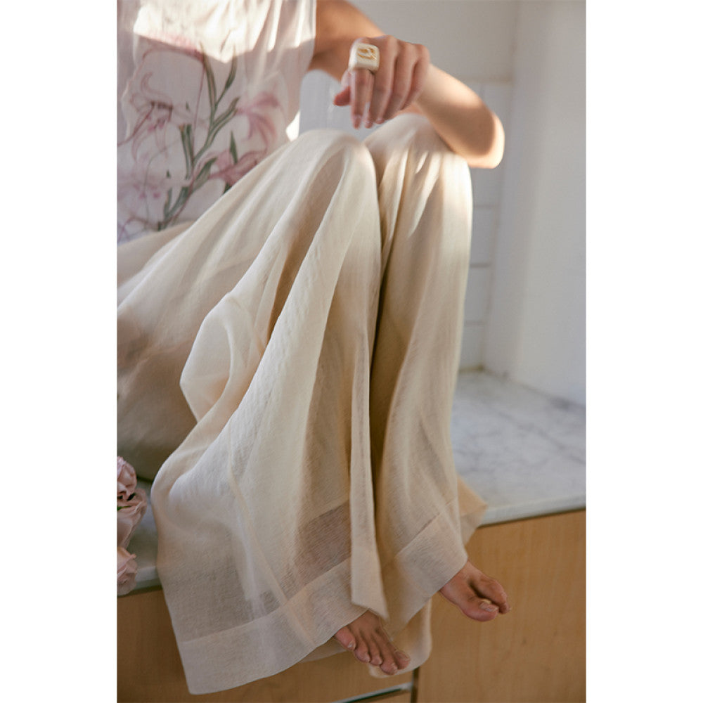 Rosebanks Light Shadow Yarn New Chinese Atmosphere Double Layer Yarn Wide Leg Pants Long Pants image 4
