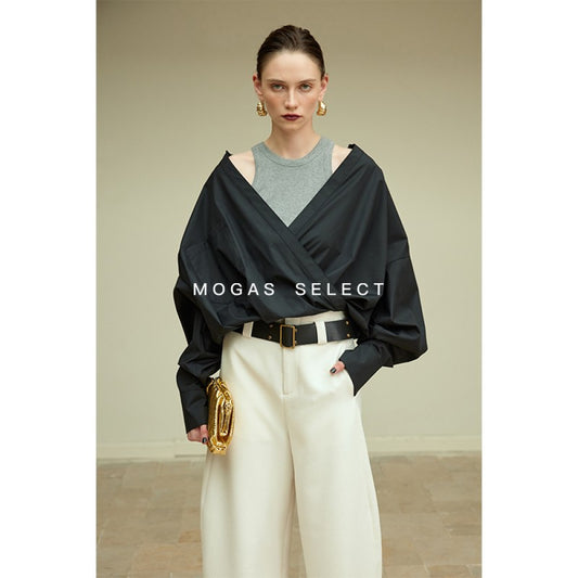 ASAYA4602 – Draped Luxe Layered Shirt ✨🖤🤍