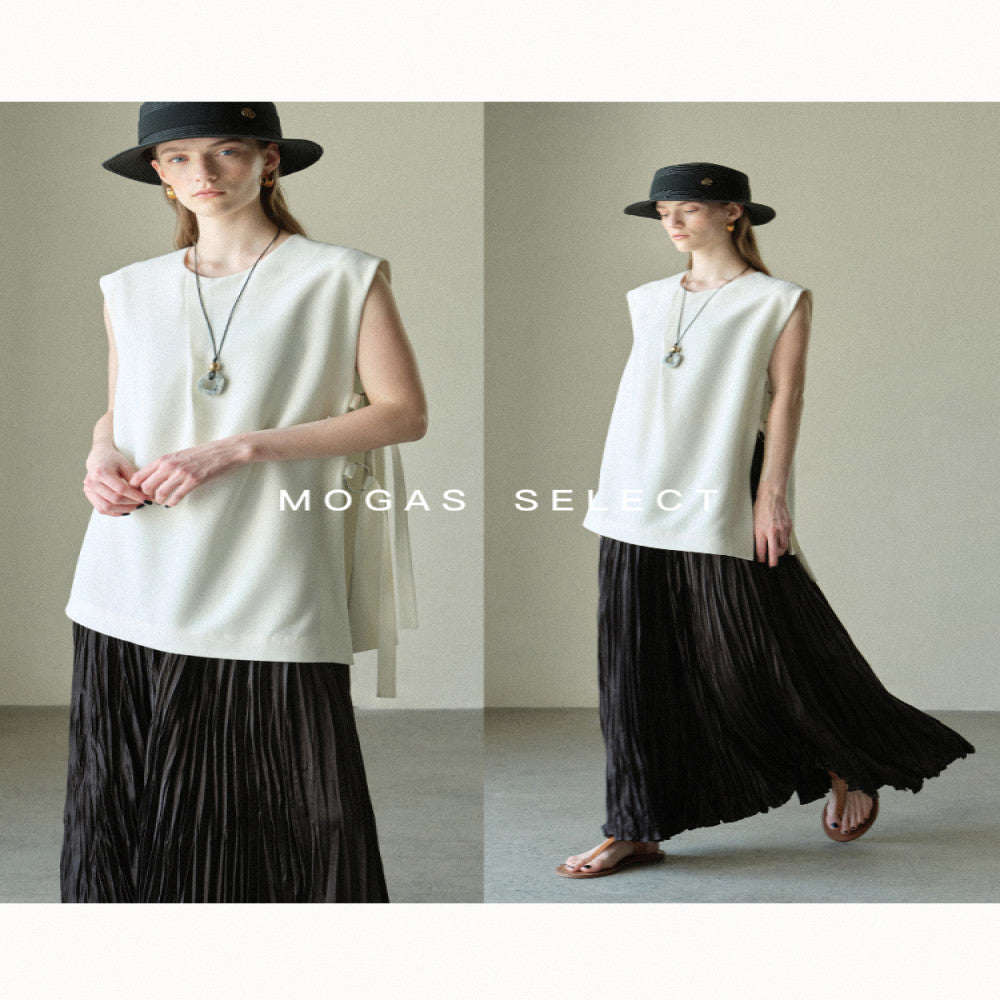 Mogas slimming paper figure heavyweight messy side hollow lace sleeveless vest wide leg pants for women Summer gift belt image 4