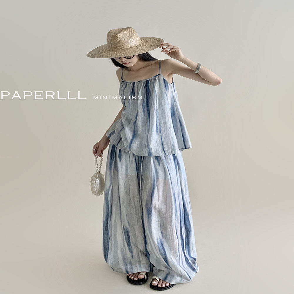PAPERLLL South French Vacation Tencel Linen Blended Strap Top Hanging Wide Leg Pants Set for Women image 8
