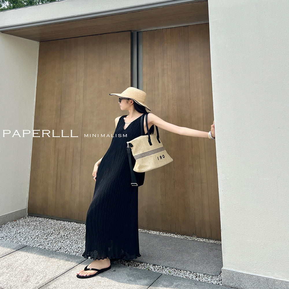 ASAYA4584 – Pleated Flow Maxi Dress ✨🖤🤍