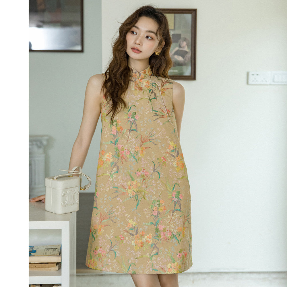 Sleeveless short style retro daily jacquard Hong Kong style qipao 2865 Chinese style heavy industry socialite light luxury dress image 46