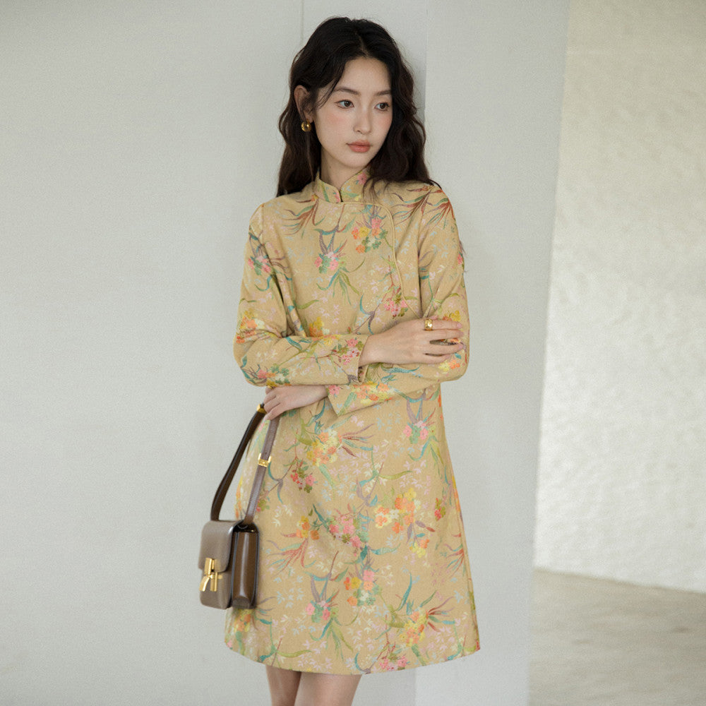 Sleeveless short style retro daily jacquard Hong Kong style qipao 2865 Chinese style heavy industry socialite light luxury dress image 56