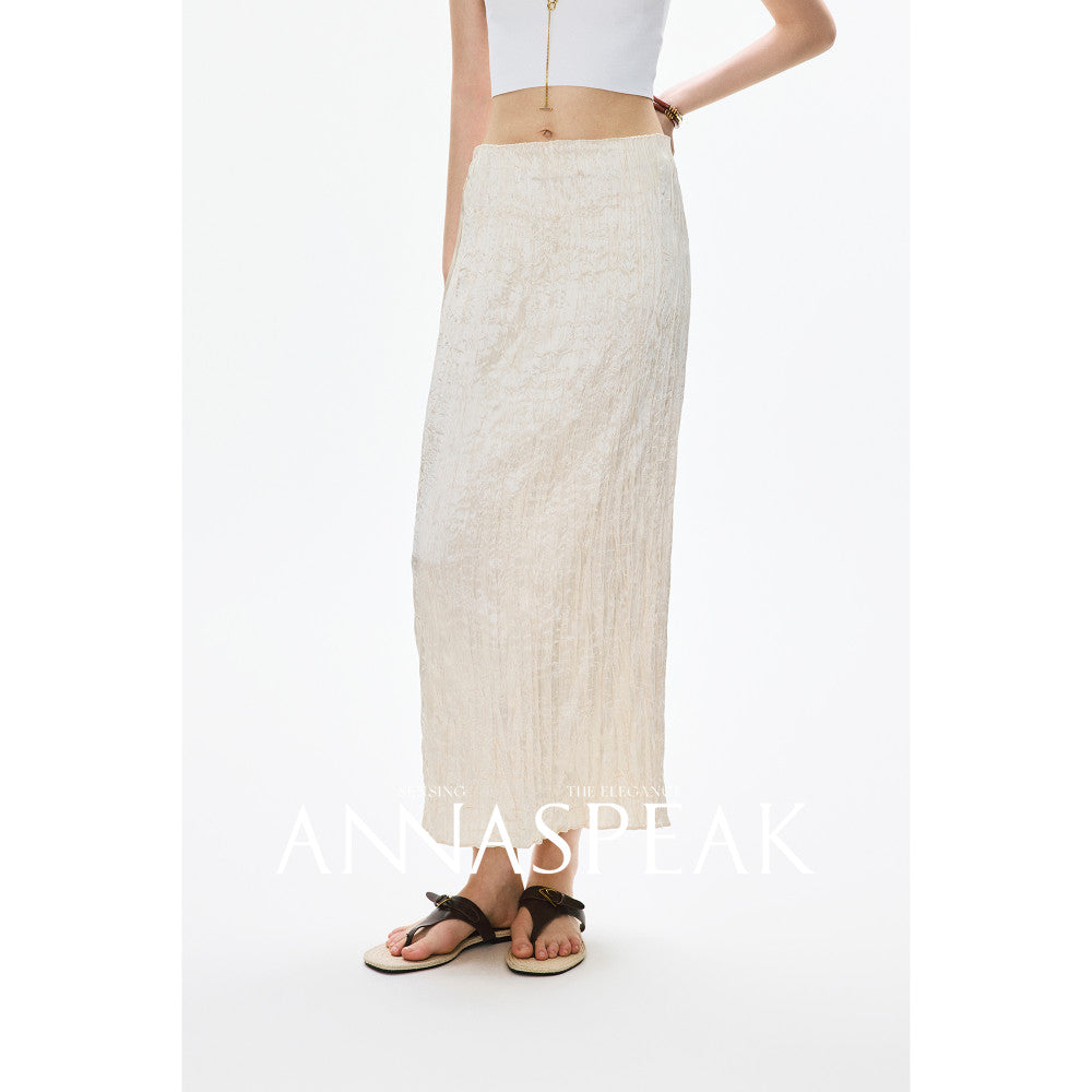 In stock ANNASPEAK Miyake Style Eastman Acetate Waterfall Fold Half Skirt Dress Slimming Four Piece Set image 171