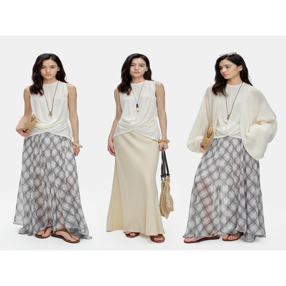 Marllen spatial melody slimming skin friendly breathable acetate cashmere artistic sense cross knot vest for women image 3