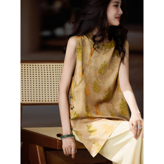 ASAYA4547 – Golden Gourd Jacquard Top ✨🍃