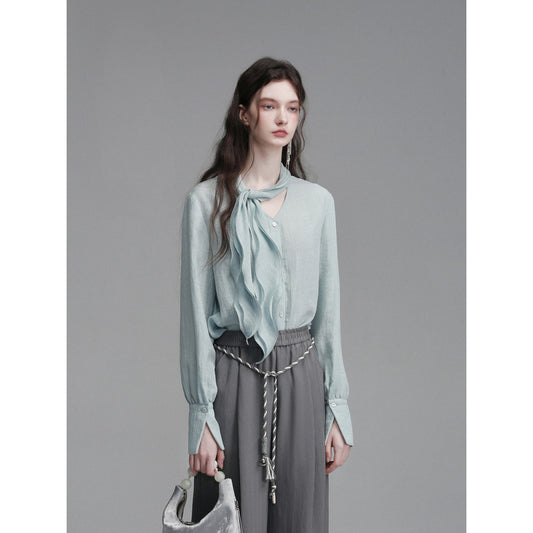 ASAYA4542 – Mint Wave Tie Blouse 🌿✨