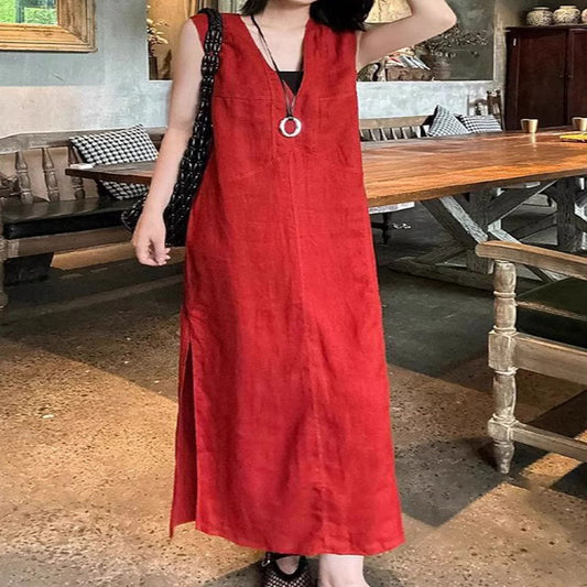 ASAYA4540 – Scarlet Breeze Linen Dress ❤️🌿