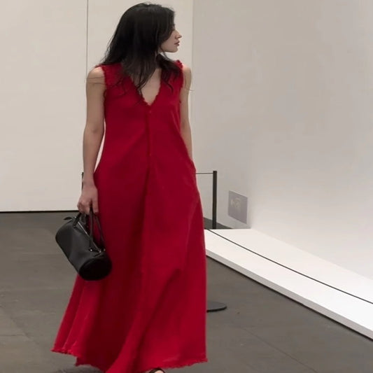 ASAYA4535 – Scarlet Muse Minimal Maxi Dress ❤️‍🔥🌹