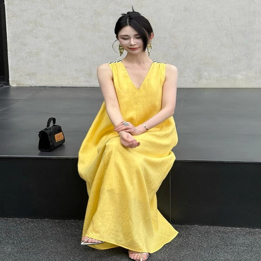 ASAYA4534 – Sunshine Breeze Scarf-Back Maxi Dress 🌞💛