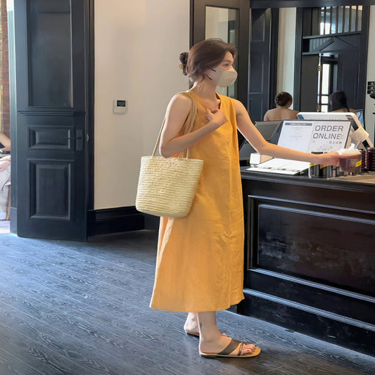 ASAYA4532 – Golden Hour Sleeveless Midi Dress ☀️🍯