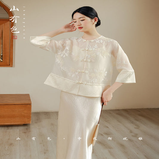 ASAYA4525 – Sheer Embroidered Silk Set 🌸✨