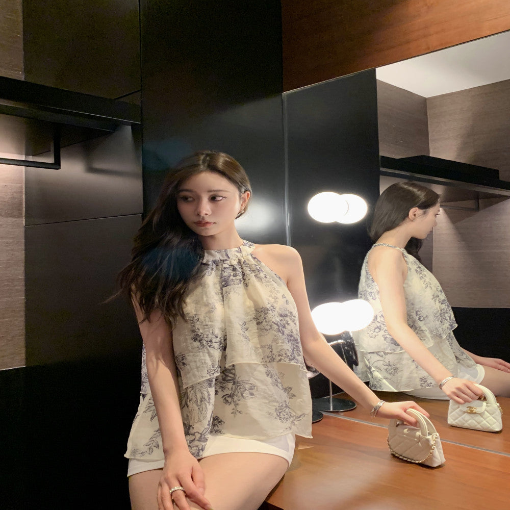 In Stock DailyDash Jiangnan Yanyu New Chinese style Hanging Neck Sleeveless Temperament Look Thin Tank Top image 3