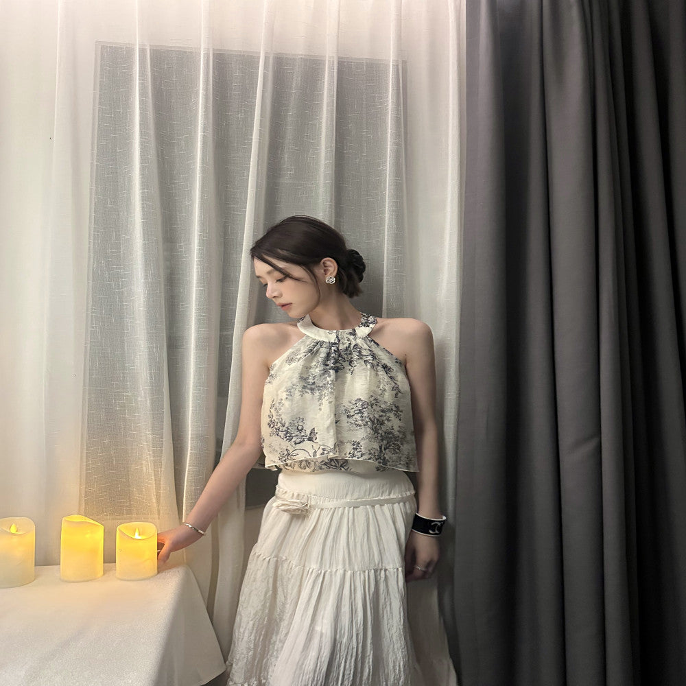 In Stock DailyDash Jiangnan Yanyu New Chinese style Hanging Neck Sleeveless Temperament Look Thin Tank Top image 4