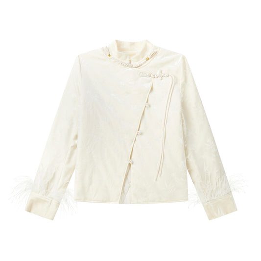 ASAYA4521 - White Feather-Trim Embroidered Jacket 🤍✨