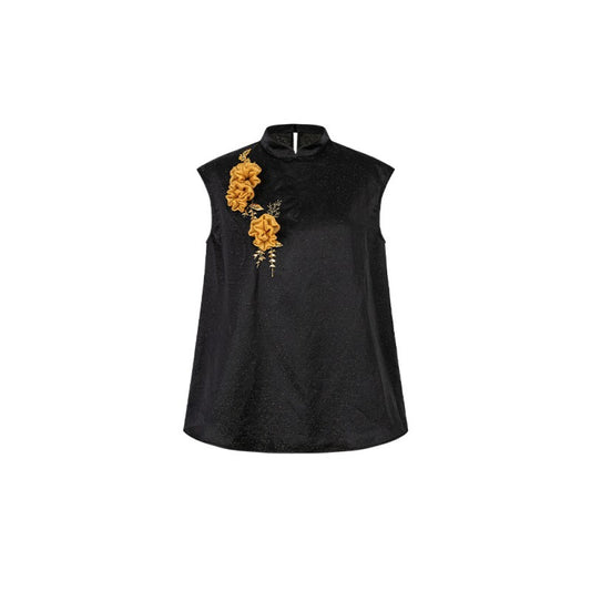 ASAYA4520 – Black & Gold Orchid Embroidered Top + Skirt Set 🖤✨🌼
